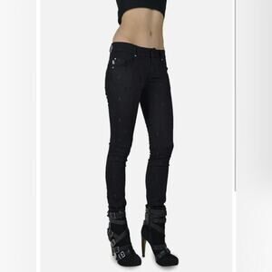 TRIPP NYC BLACK SKULL EMBROIDERED PANTS SKINNY JEAN EMO PUNK ROCKER GOTH size 20